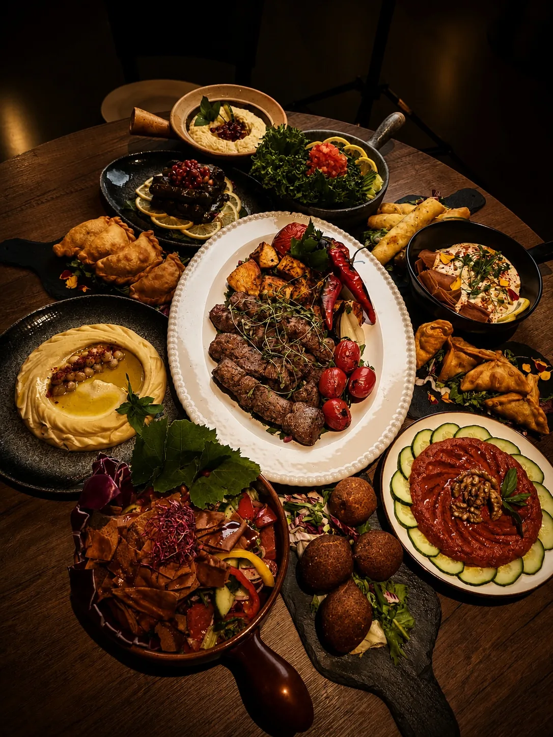 Generöst mezebord med grillat, röror och sallader